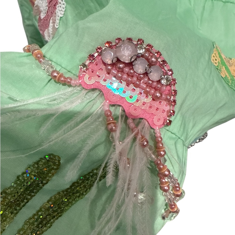 QUEEN OF SPARKLES Mint Green Embroidered Seaside Tiered Dress - Picture 6 of 14